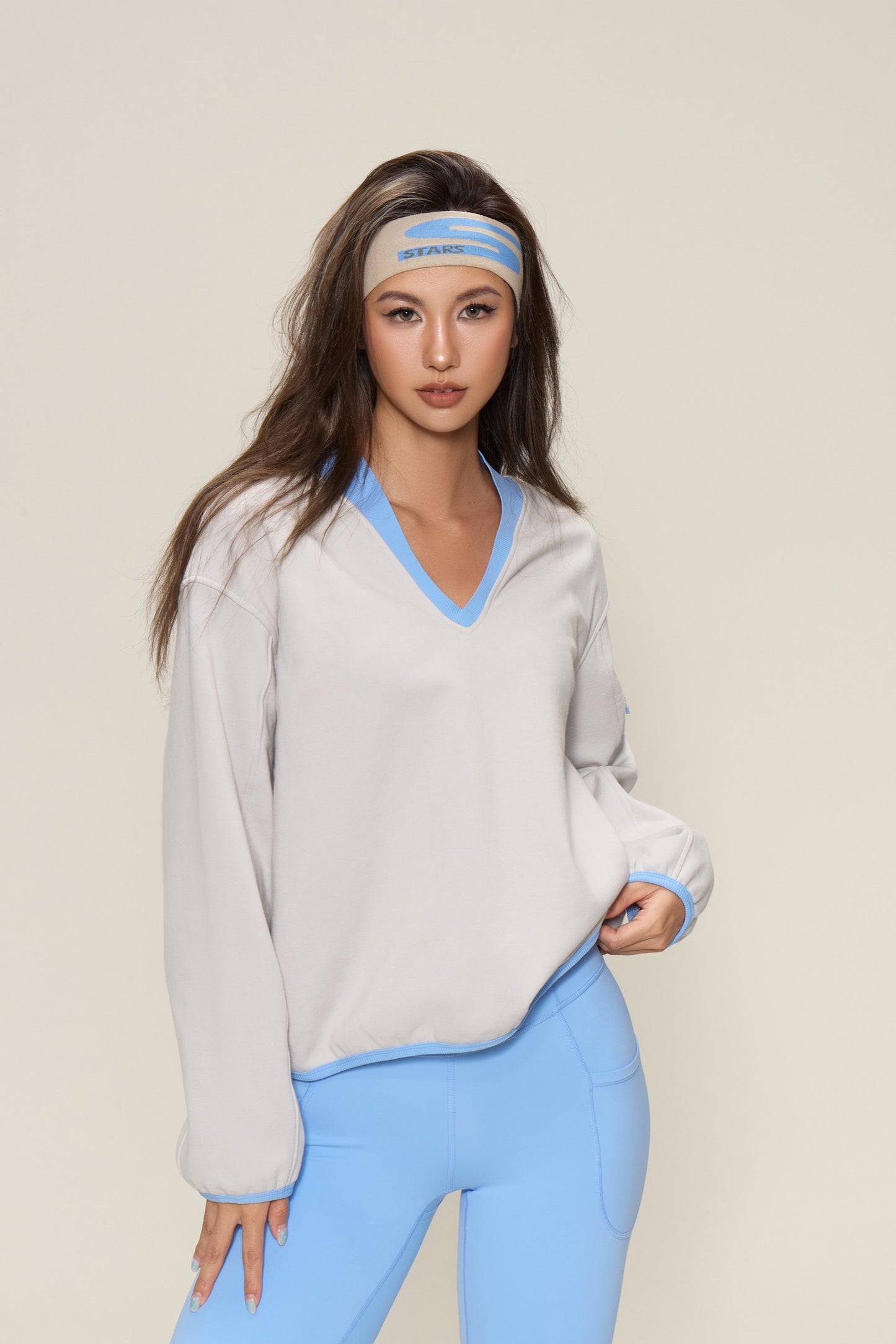 Relaxed V-Neck Sports Sweatshirt