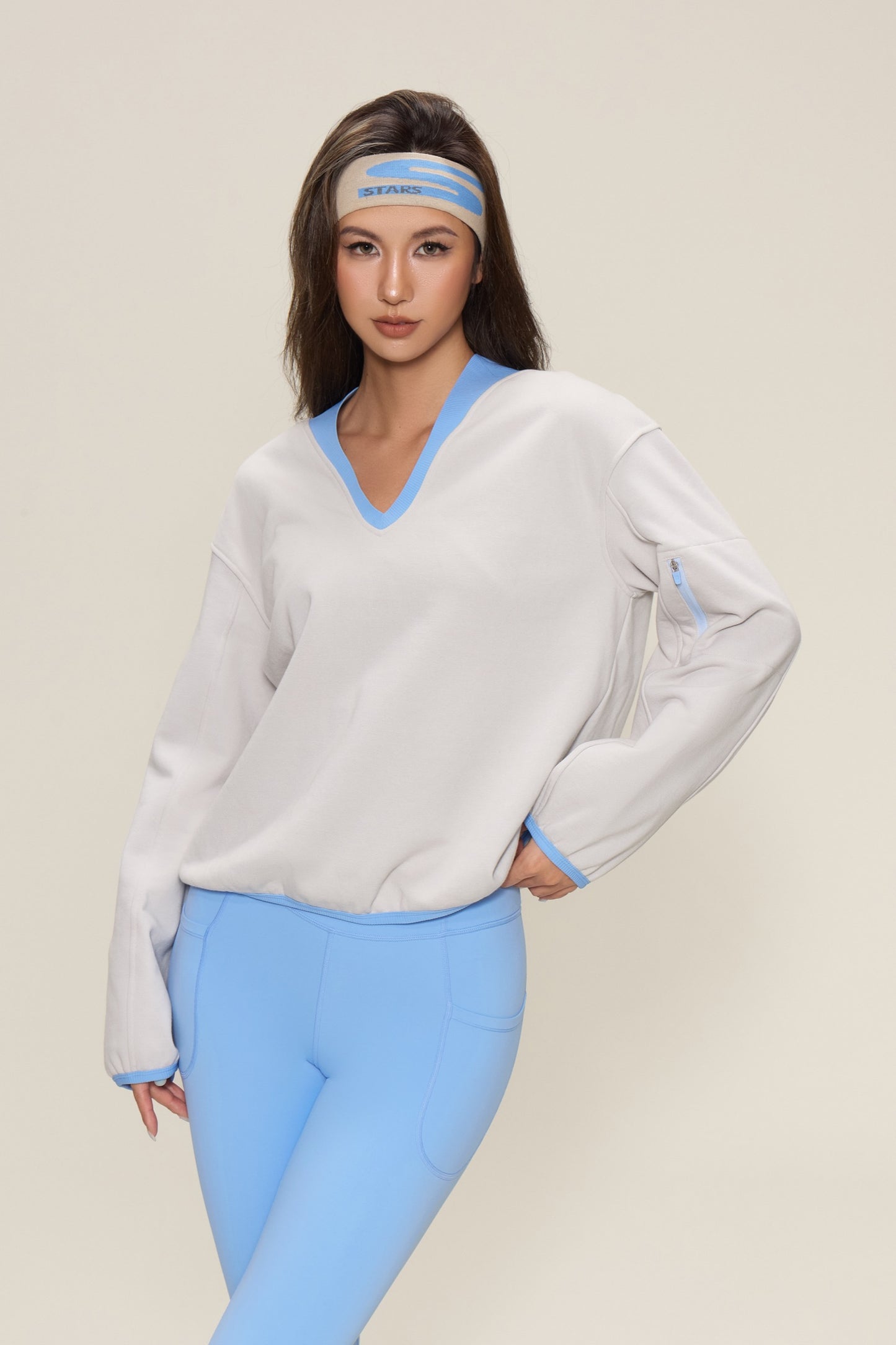 Relaxed V-Neck Sports Sweatshirt