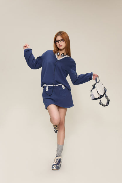 Relaxed V-Neck Sports Sweatshirt